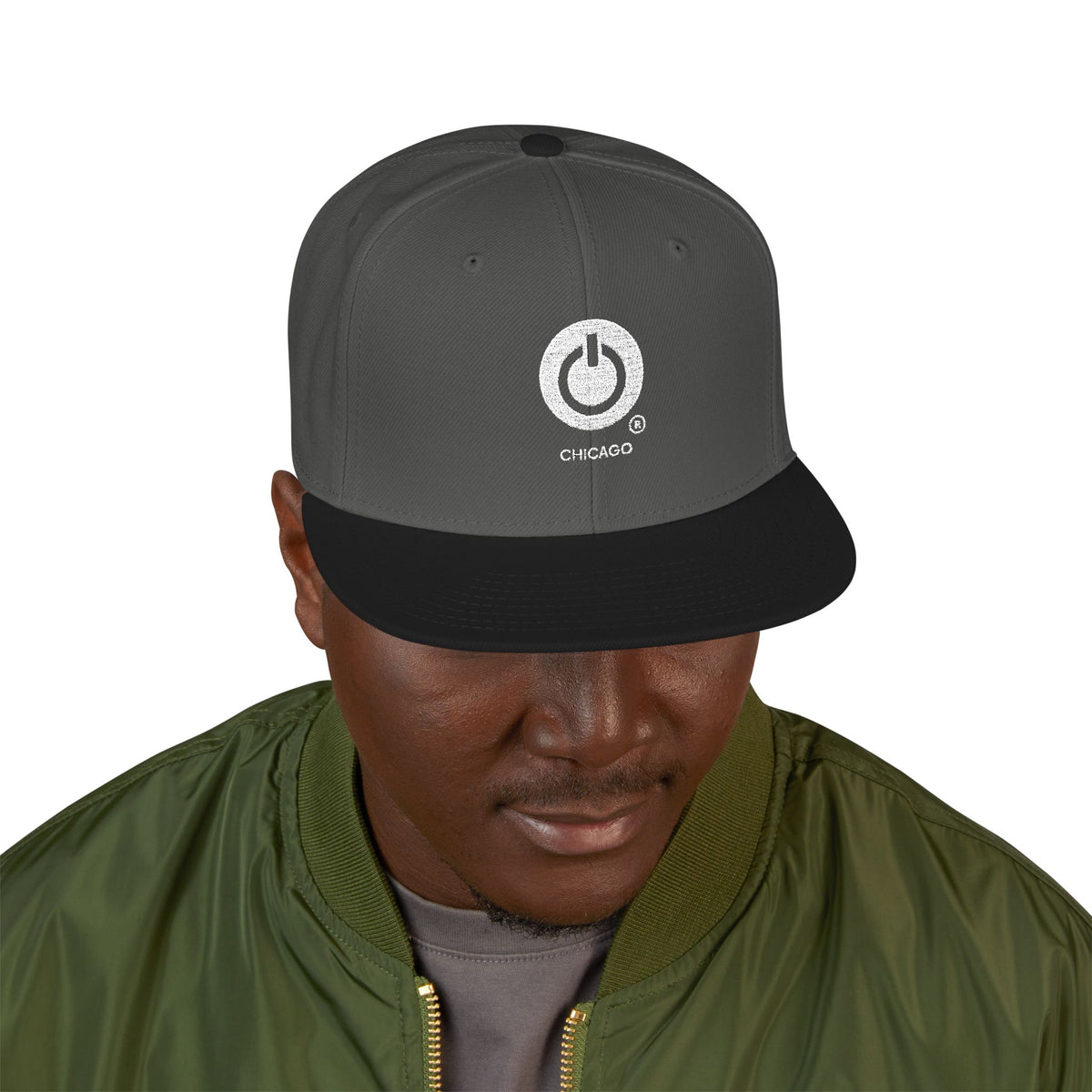 Embroidered Flame Logo Snapback Hat — Classic Black & Gray Streetwear Cap