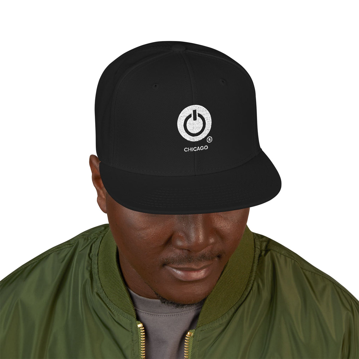 Embroidered Flame Logo Snapback Hat — Classic Black & Gray Streetwear Cap