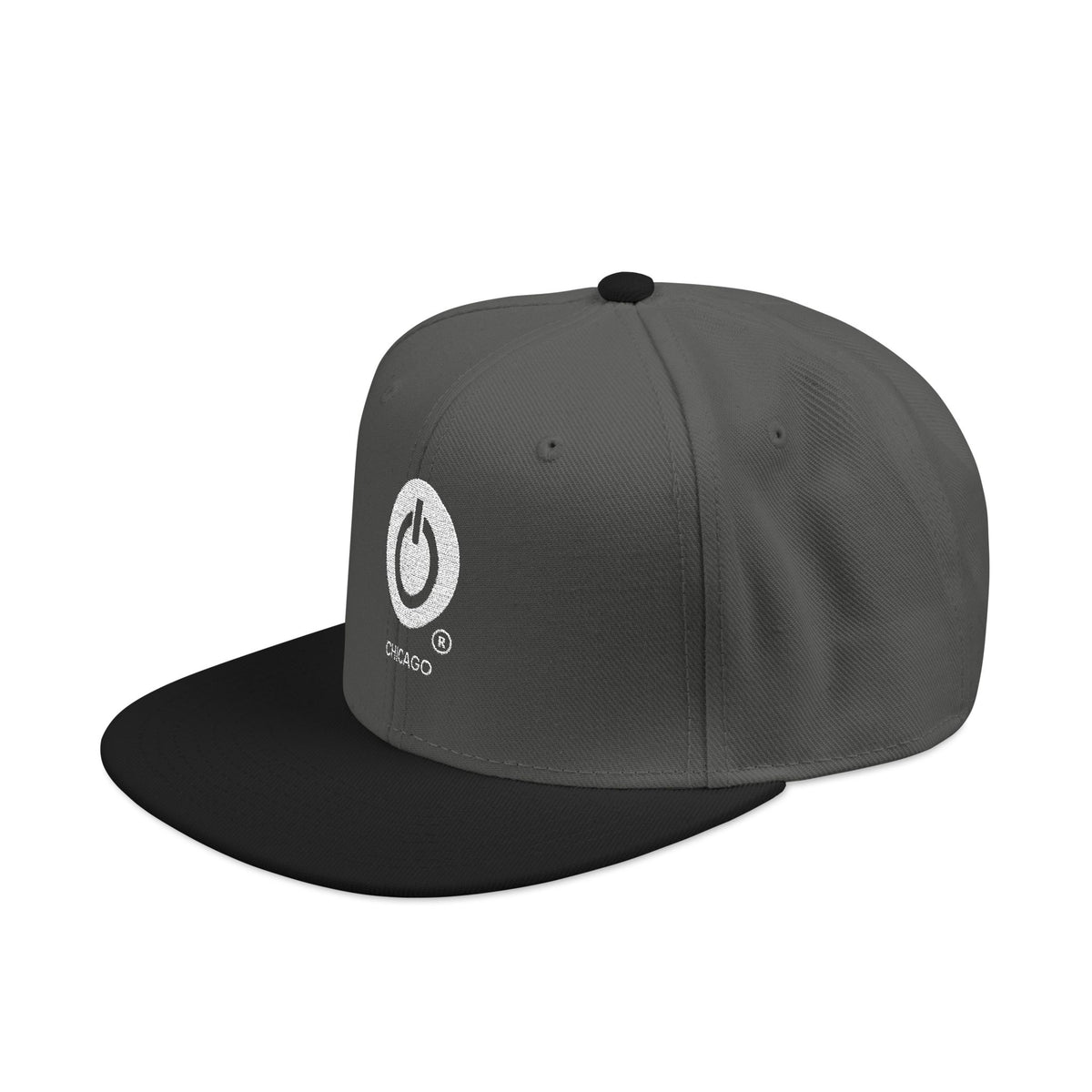 Embroidered Flame Logo Snapback Hat — Classic Black & Gray Streetwear Cap